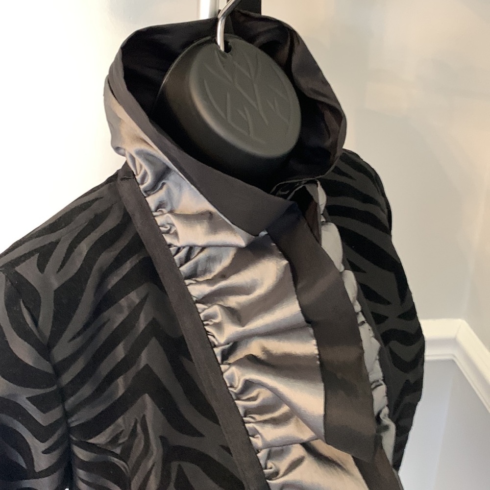 Grace Chuang Black Zebra Striped Ruffle Jacket Size XS